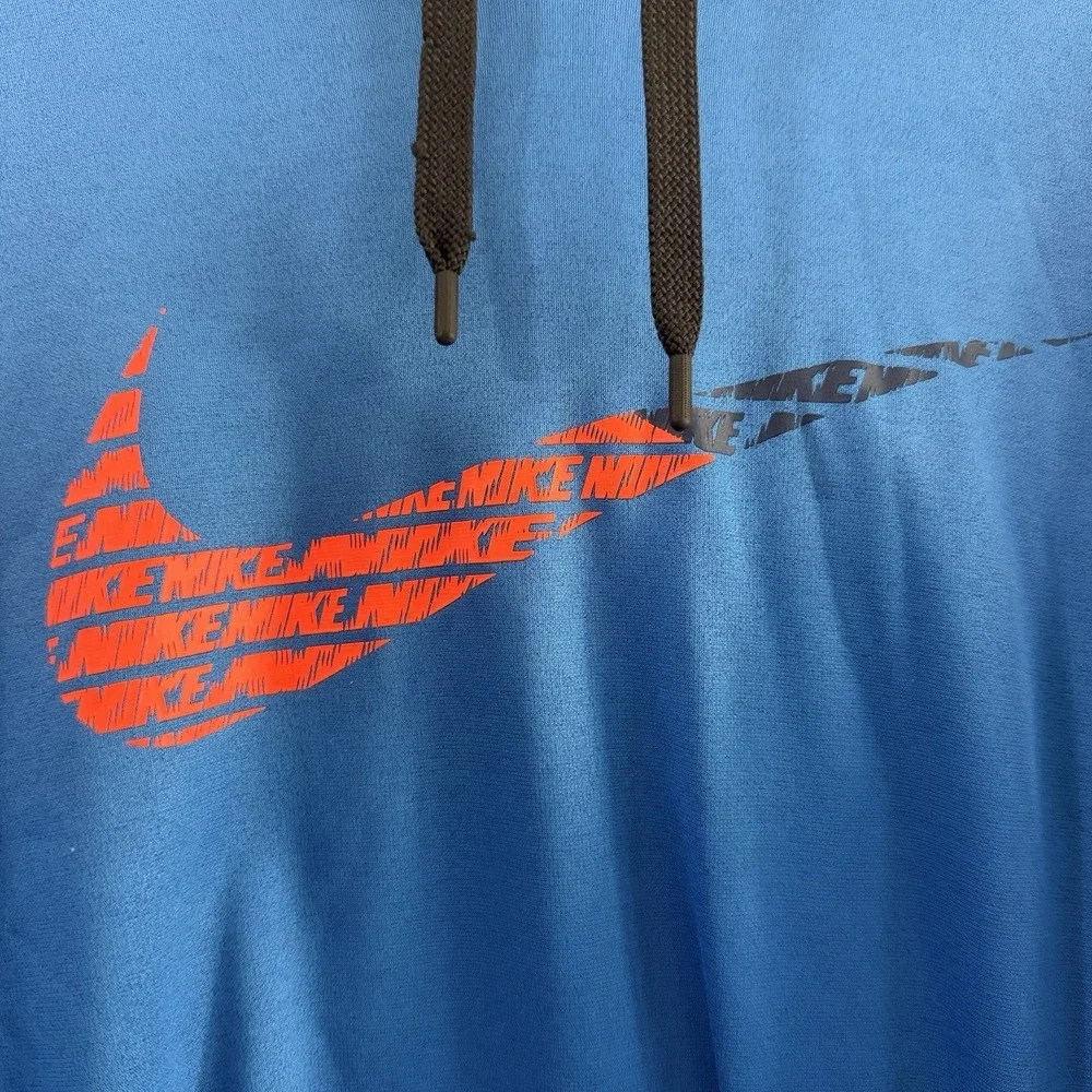 Nike Hoodie Mens Blue Orange Dri-Fit Sweatshirt Swoosh Pullover Athletic L
